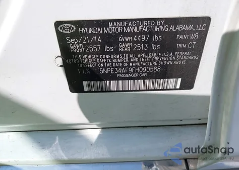 2015 Hyundai Sonata Sport/Limited из США, поврежденный, VIN 5NPE34AF9FH090588